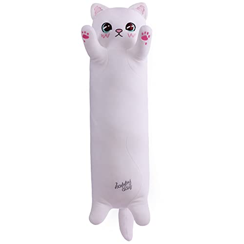 Yeqivo Encantadora Muñeca de Gato de Peluche Almohada de Gatito de Peluche Suave de Dibujos Animados Almohada Larga para Dormir Juguete para Regalo Cat Plush Pillow (50CM,Blanco)