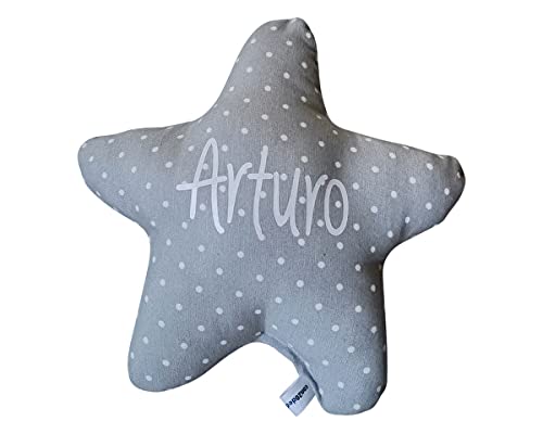 Cojín estrella bebé personalizado. Un regalo original para un recién nacido, niño o niña. Ideal para la decoración de una habitación infantil. Gran variedad de telas.