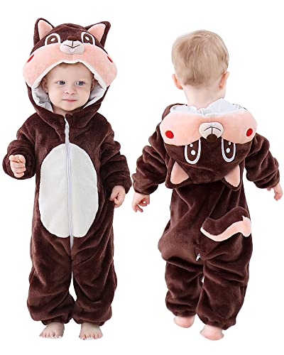 MICHLEY Disfraz Animal Bebe niño y niña Body Pijama Ropa, marrón 2 a 5 Meses