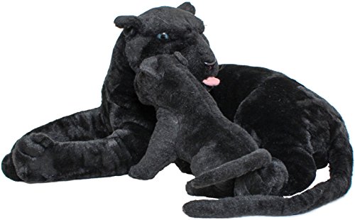 BRUBAKER Pantera con Peluche de Bebé 100 cm - Peluche XL Madre con Niño - Gatos Grandes Negro
