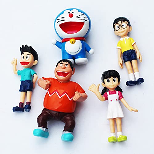 5pcs / lot Anime Doraemon Figura Toys Toys Nobla Shizuka Jaian Sunteo Muñecas Regalo para niños de 5 a 7 cm