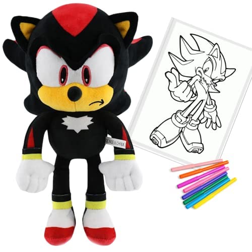 COKONUT Sonic - Peluche Sonic Sonic Peluche + Pegatina Coloreable Muñeco Sonic. Sonic Juguete, Peluche. Personajes Amy Rose, Silver y Shadow. (Shadow)