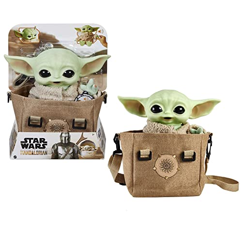 Star Wars The Mandalorian Peluche 28 cm Baby Yoda (El niño) con sonidos y bolsa de transporte, juguete para niños y niñas +3 años (Mattel HBX33)
