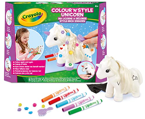 Crayola — Unicornio Colorea y Diseña, Juego de Unicornio para Pintar con Rotuladores, Peine y Accesorios, Apto para Niños a Partir de 4 Años