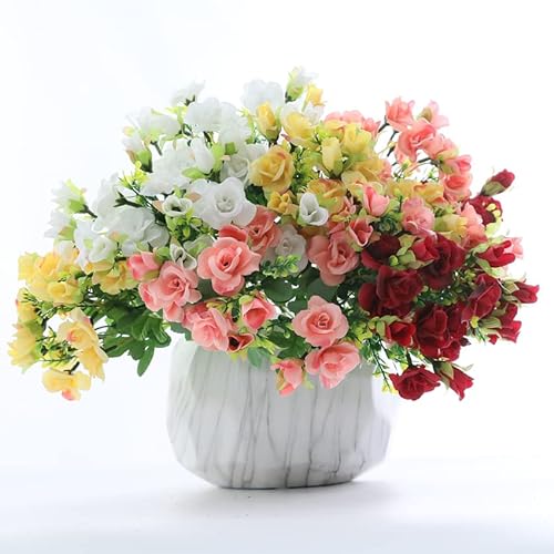 Houda - Ramo de flores artificiales de seda con tallos y hojas para decoración de boda, jardín, arreglos florales para novia, 4 unidades